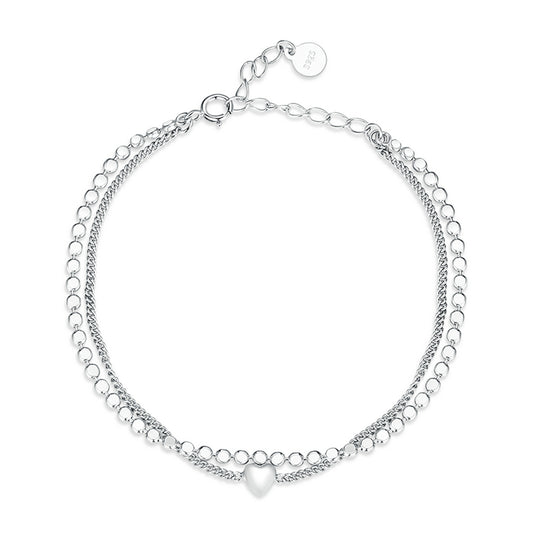 Pure silver s925 minimalist double-layer heart bracelet