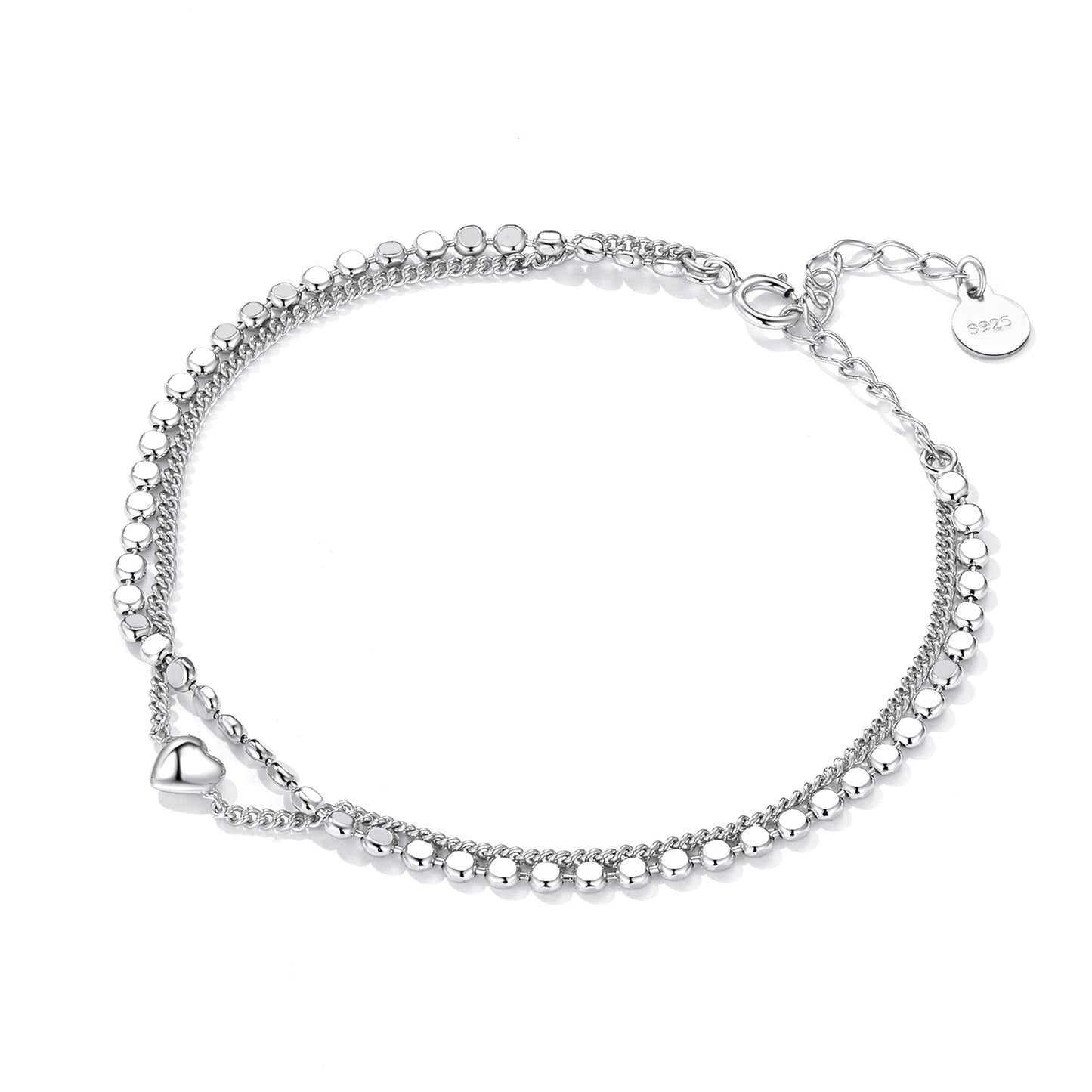 Pure silver s925 minimalist double-layer heart bracelet