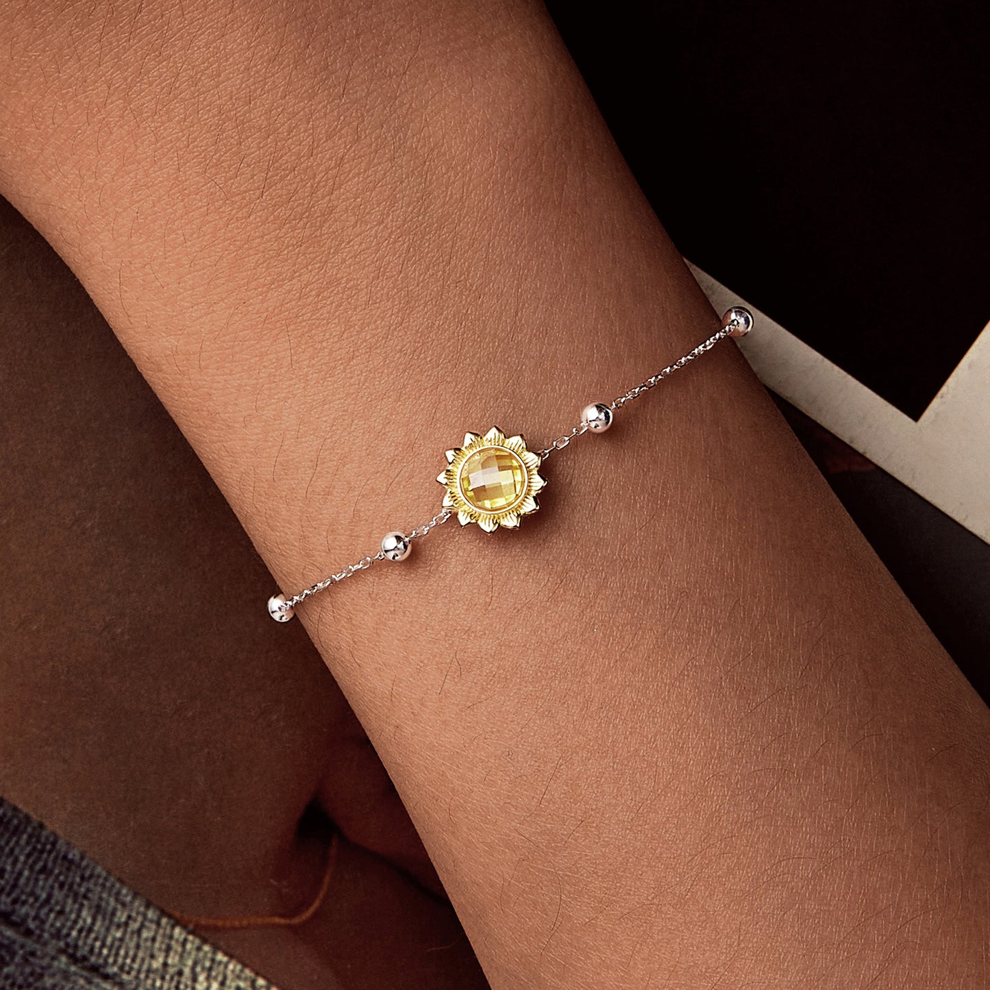 Summer Fresh Sunflower Flower Bracelet s925 Pure Silver