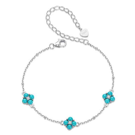 Lucky turquoise clover bracelet s925 sterling silver plated platinum fashionable bracelet