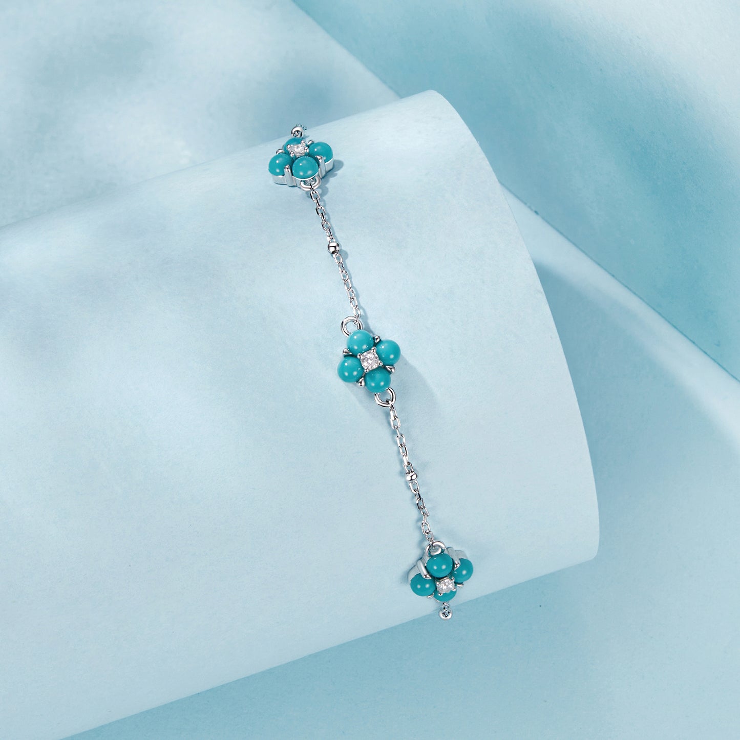 Lucky turquoise clover bracelet s925 sterling silver plated platinum fashionable bracelet