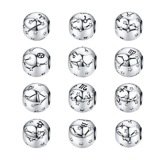 S925 pure silver twelve constellations bead DIY bracelet accessories