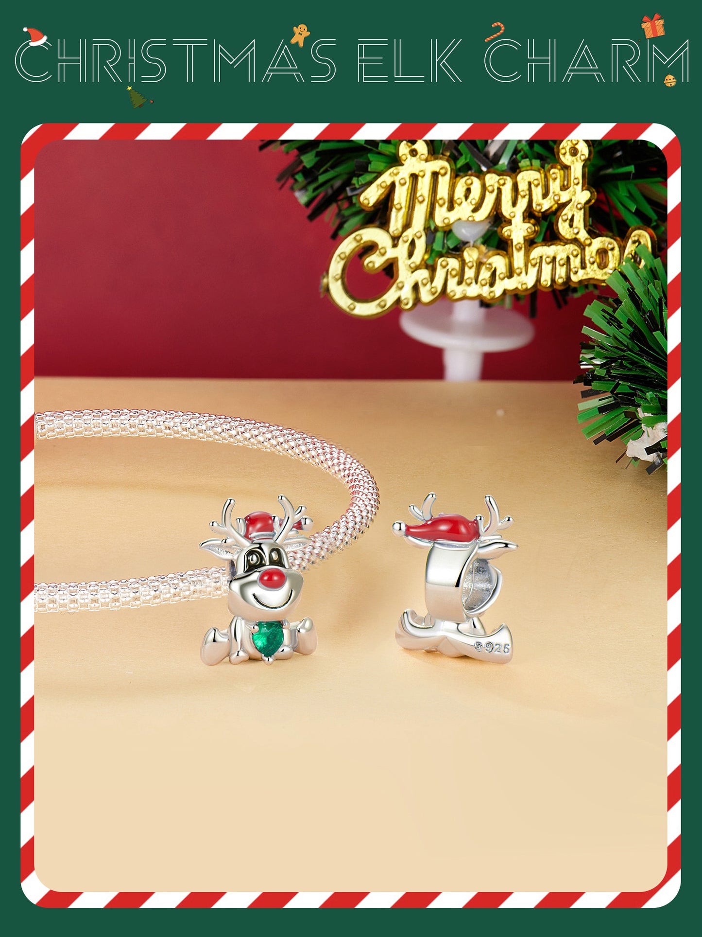 Christmas Cute Elk Bead DIY Jewelry s925 Silver Beads