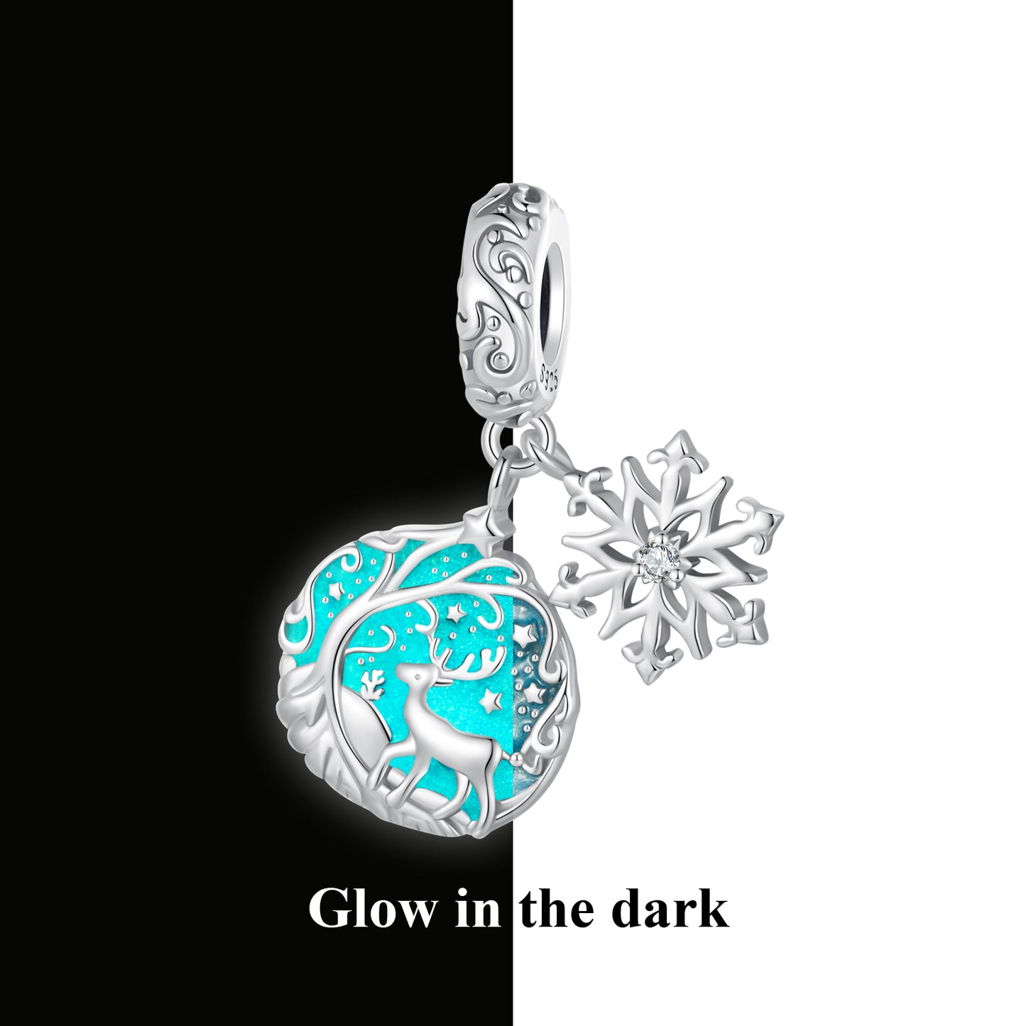 Christmas Night Light Deer DIY Pendant Accessories Snowflake s925 Pure Silver Beads