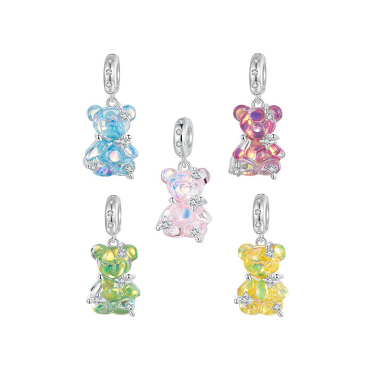 Dreamy multi colored teddy bear DIY pendant with sweet and girlish vibe s925 silver bracelet with beaded beads