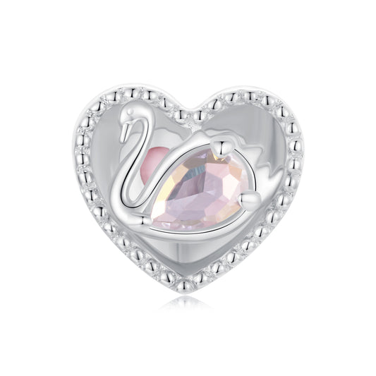 Exquisite dreamy ballet swan heart-shaped bead s925 pure silver