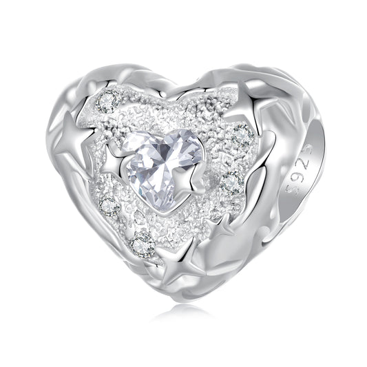 Exquisite heart-shaped bead s925 sterling silver versatile DIY