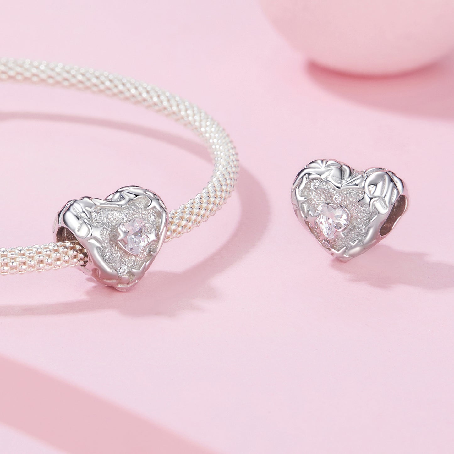 Exquisite heart-shaped bead s925 sterling silver versatile DIY