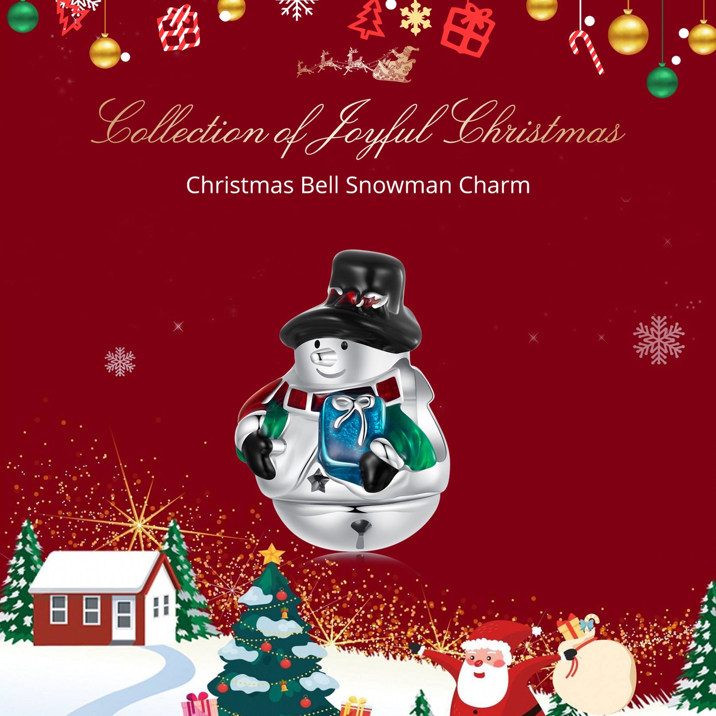 Fun Christmas snowman bead s925 pure silver DIY