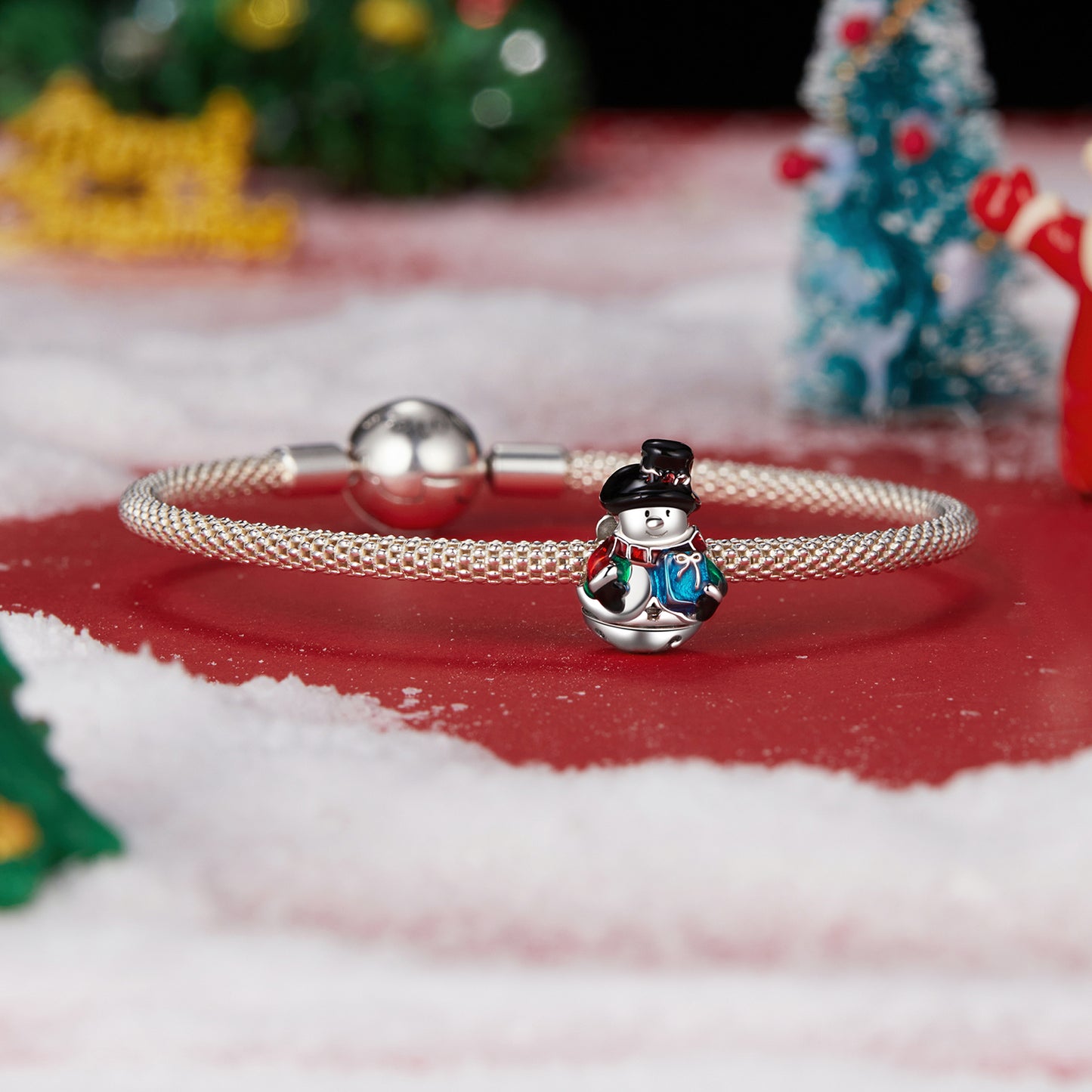 Fun Christmas snowman bead s925 pure silver DIY