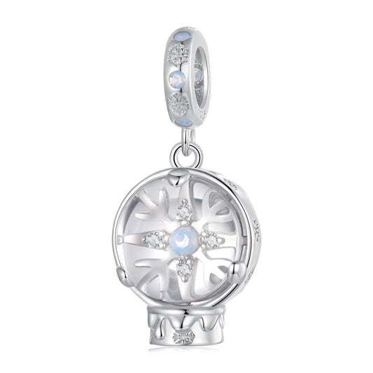 Winter Christmas Snowflake Crystal Ball Pendant s925 Pure Silver