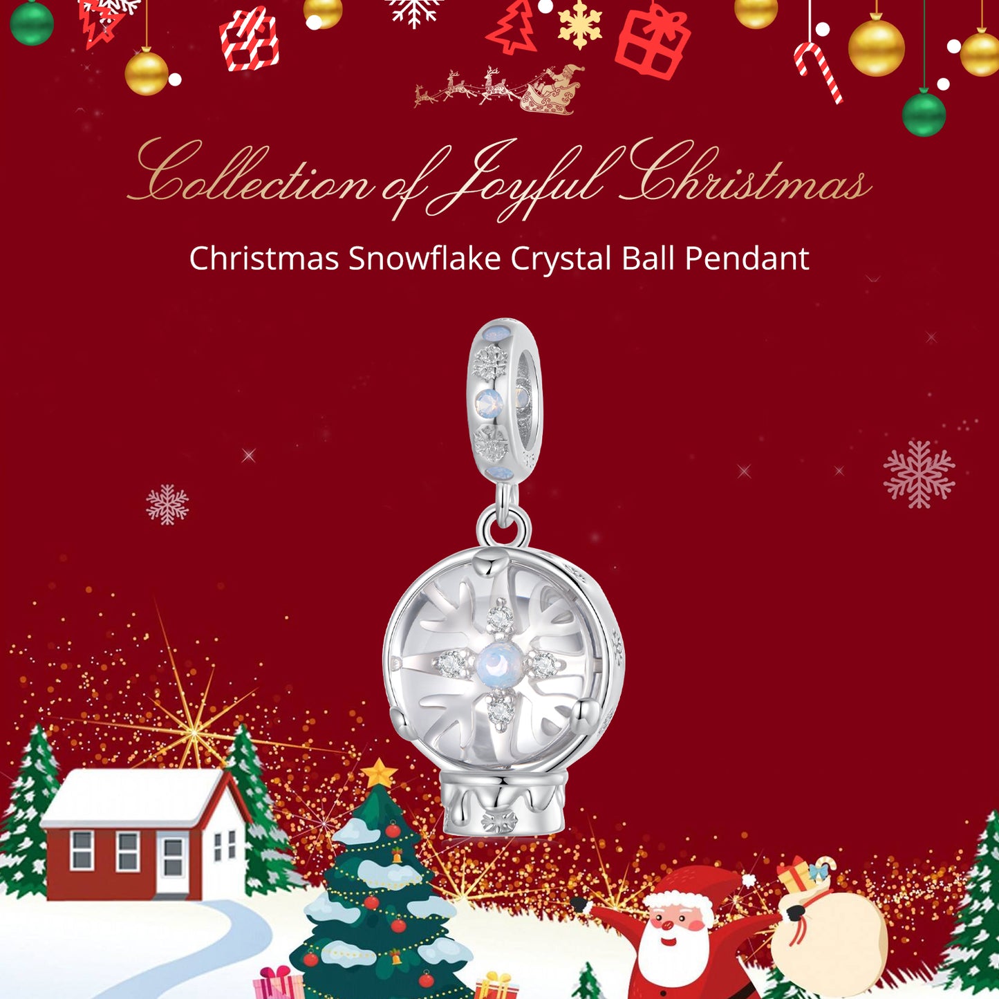 Winter Christmas Snowflake Crystal Ball Pendant s925 Pure Silver