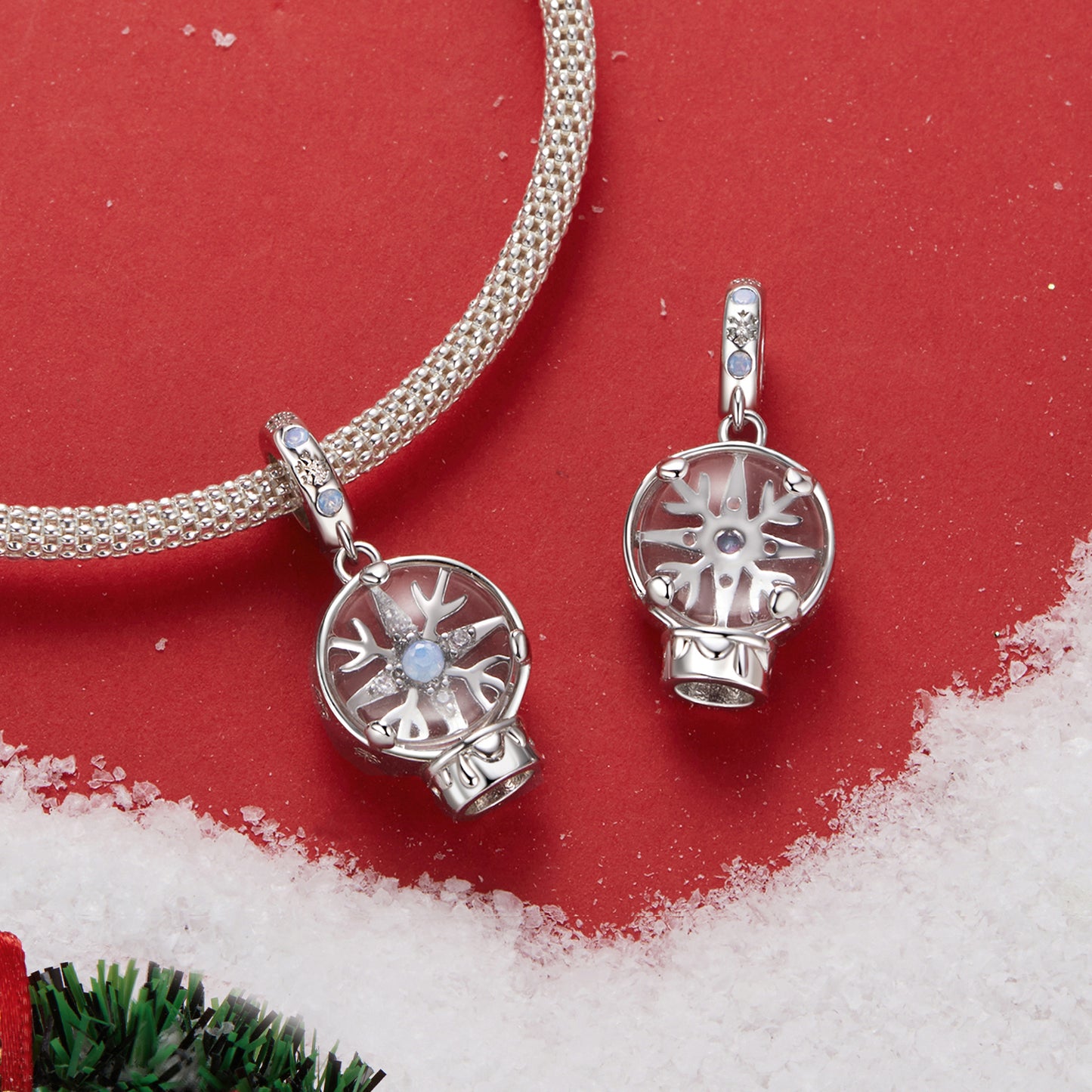 Winter Christmas Snowflake Crystal Ball Pendant s925 Pure Silver