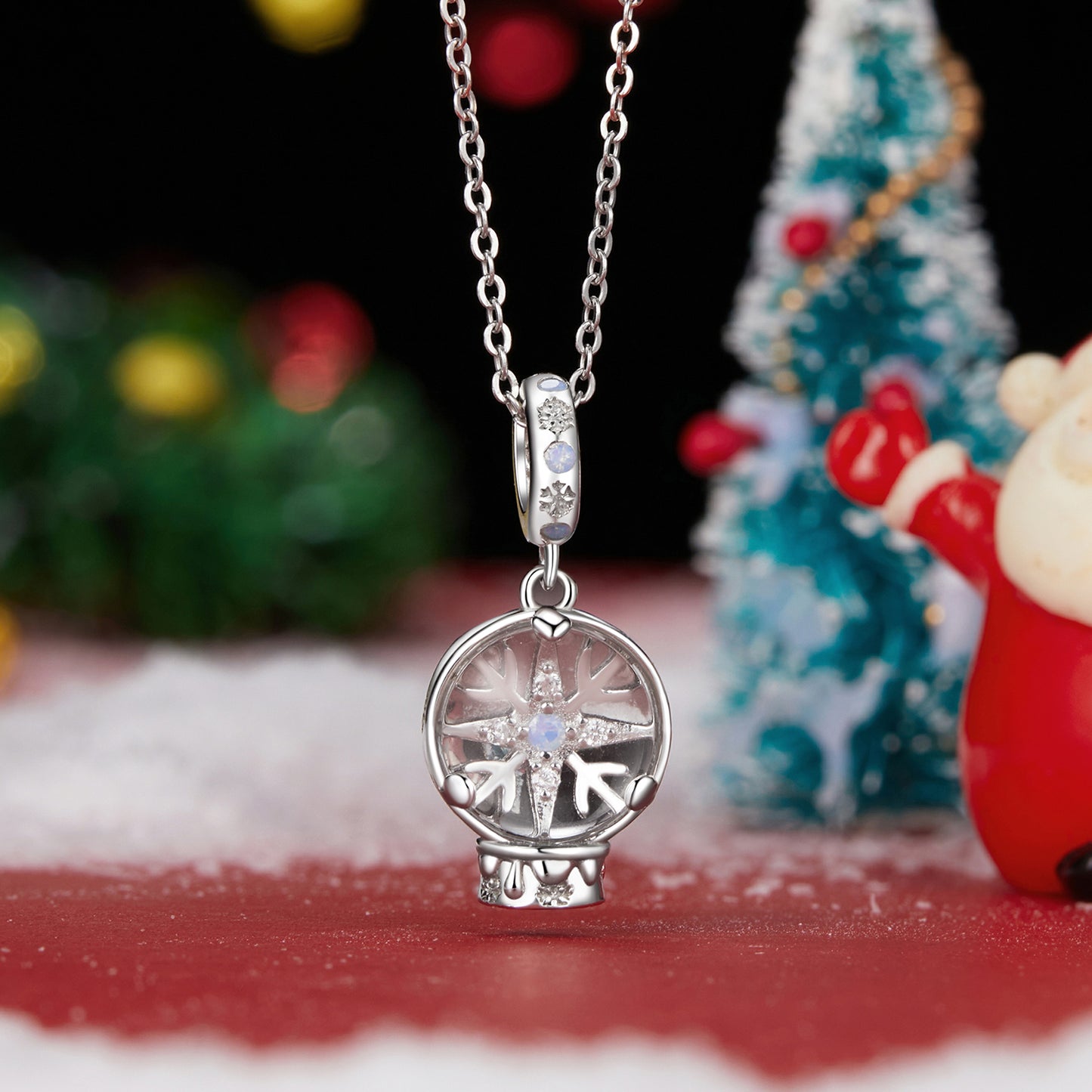 Winter Christmas Snowflake Crystal Ball Pendant s925 Pure Silver