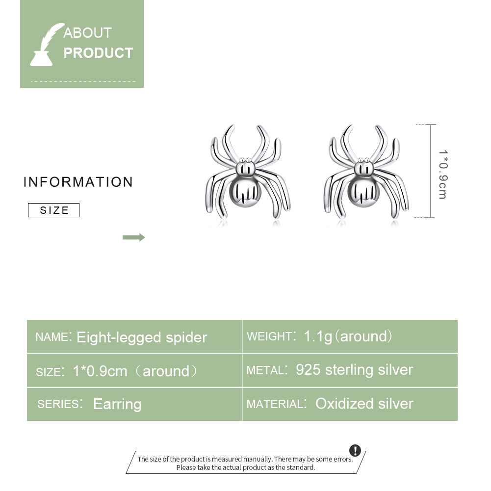 Pure silver s925 eight legged spider earrings vividly simulate simple insect earrings