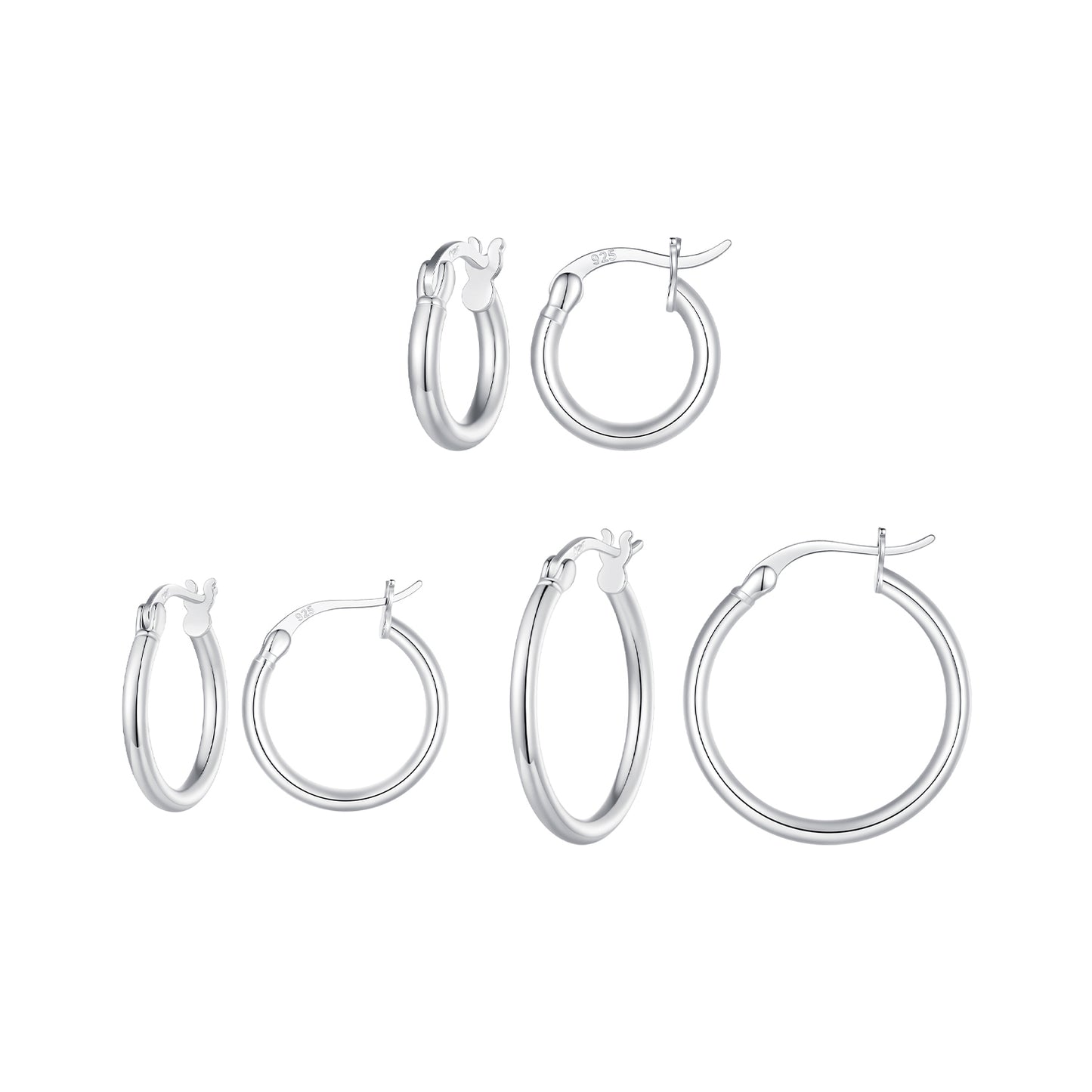 Simple and classic s925 pure silver plain ring earrings, versatile earrings