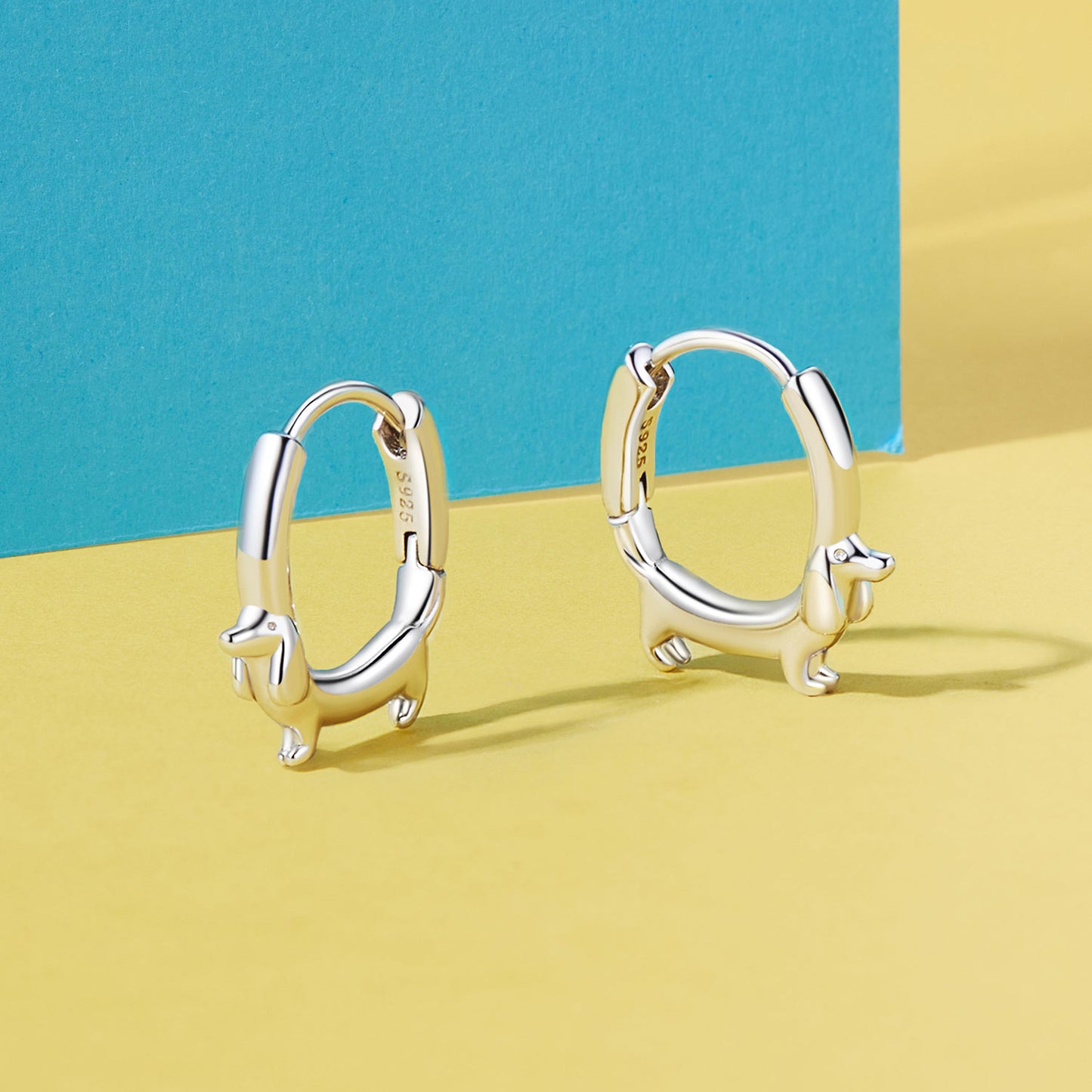 Cute Sausage Dog Earrings - Sterling Silver Hoop Earrings