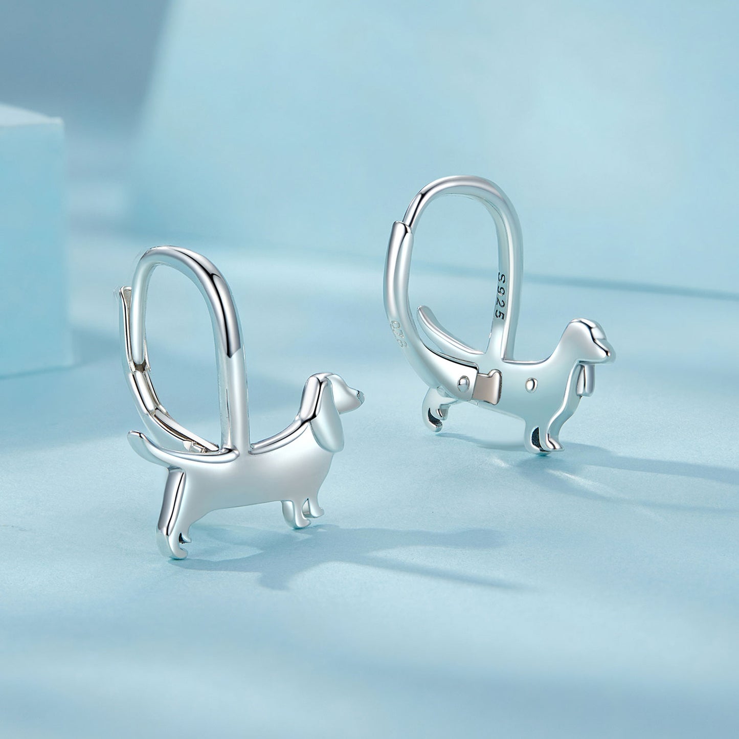 Cute silver sausage dog earrings s925 pure silver simple and versatile earrings