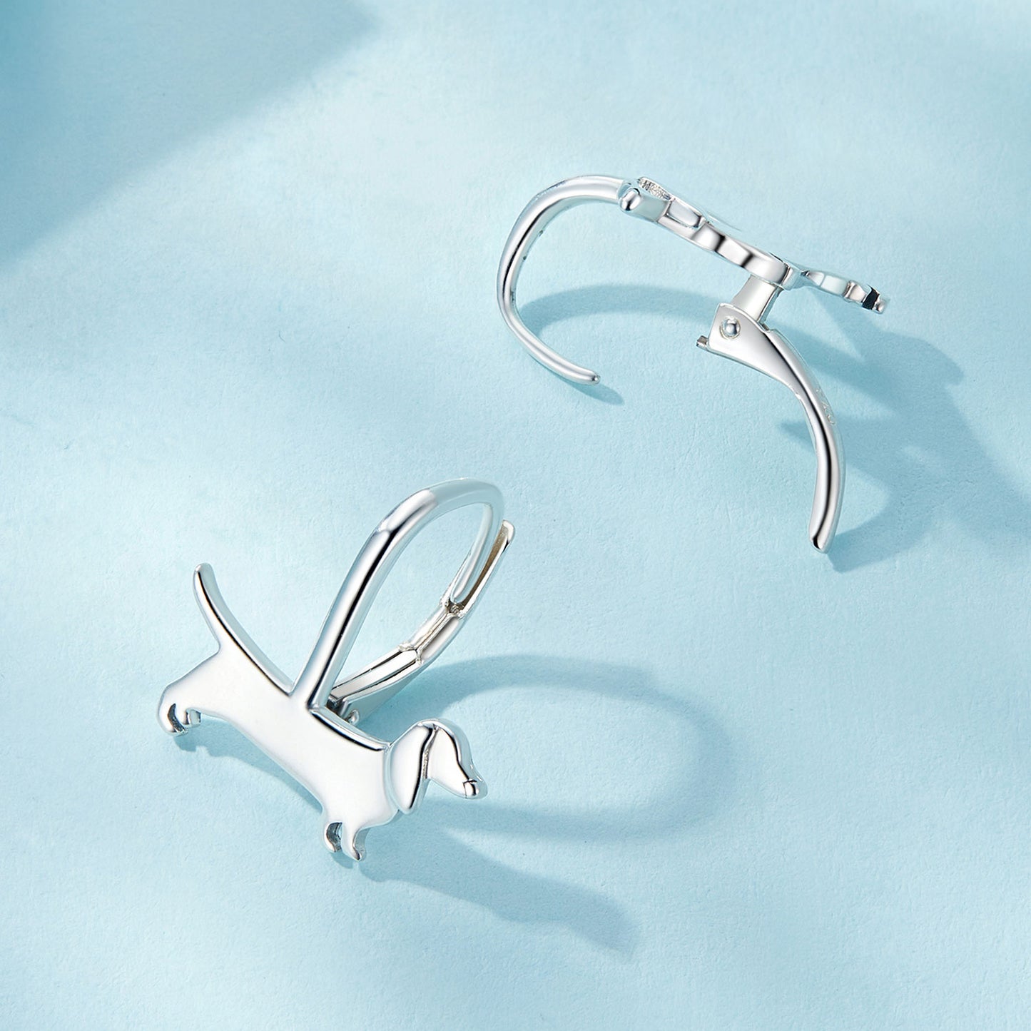 Cute silver sausage dog earrings s925 pure silver simple and versatile earrings