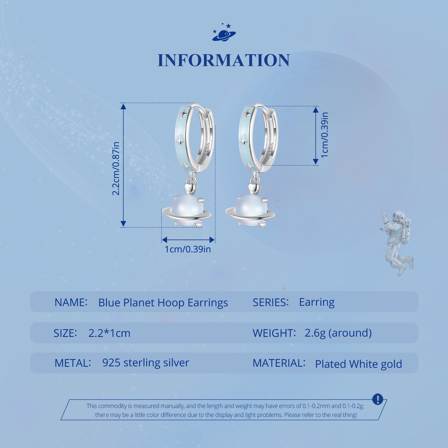 Romantic Blue Planet Ear Buckle s925 Pure Silver Small Fresh Fashion Earrings