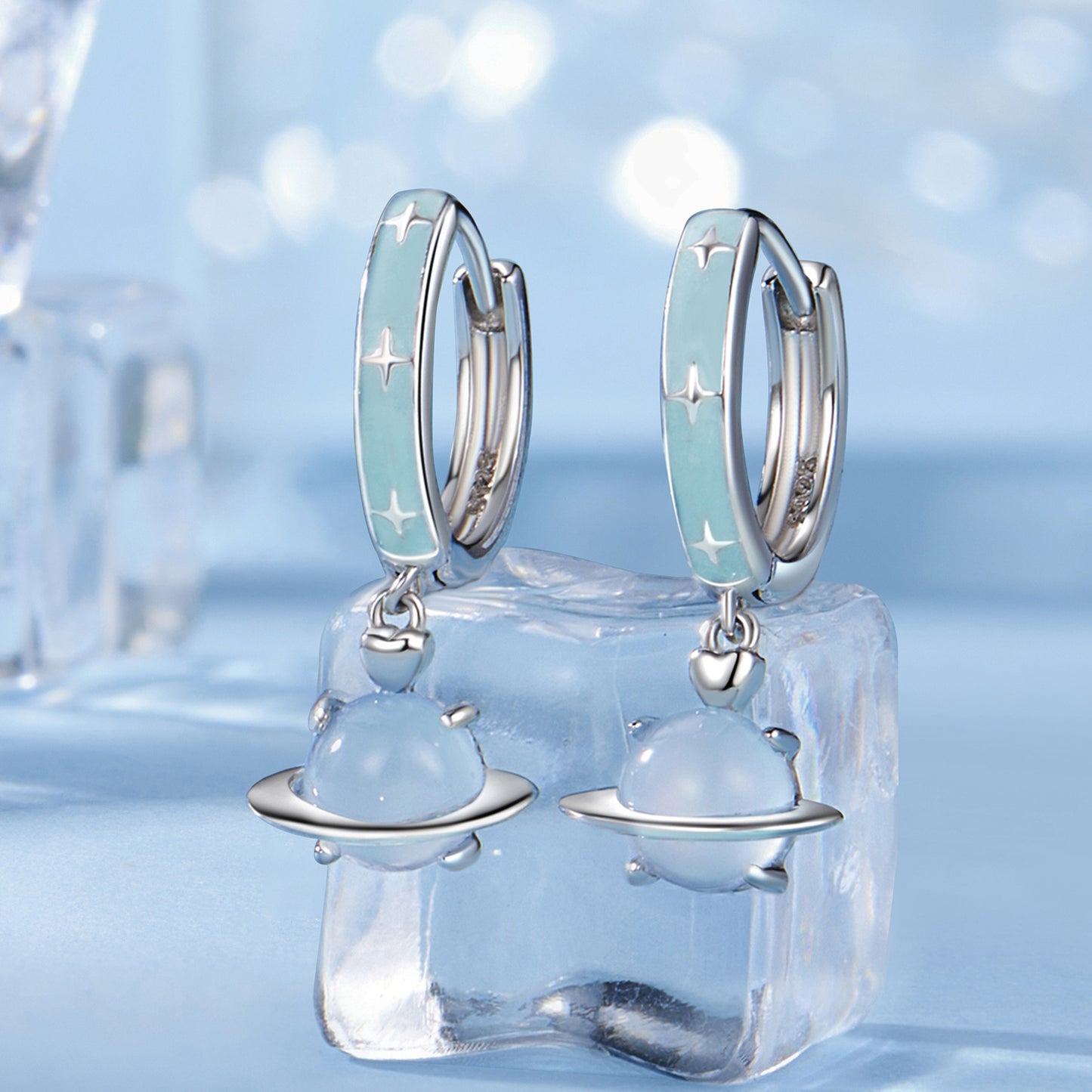 Romantic Blue Planet Ear Buckle s925 Pure Silver Small Fresh Fashion Earrings