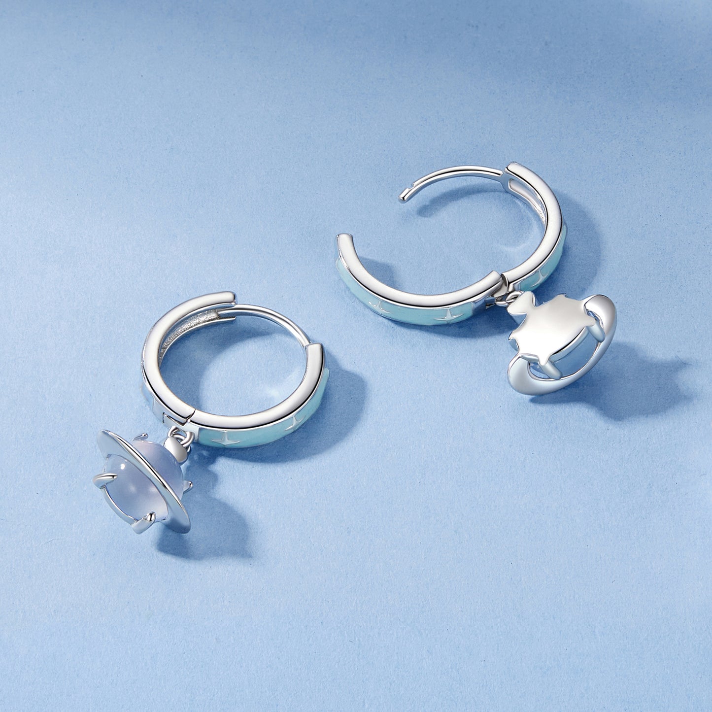 Romantic Blue Planet Ear Buckle s925 Pure Silver Small Fresh Fashion Earrings