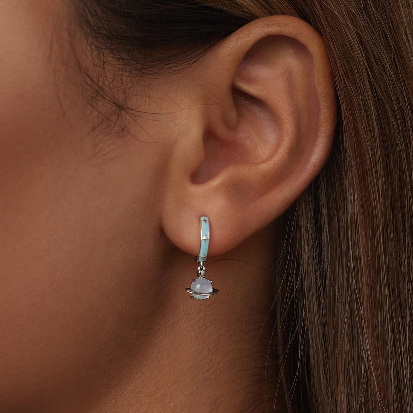 Romantic Blue Planet Ear Buckle s925 Pure Silver Small Fresh Fashion Earrings