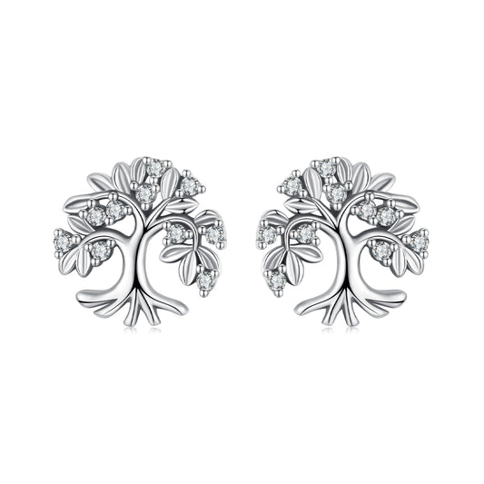 Retro Tree of Life Silver Earnail s925 Pure Silver Oxidized Plant Earrings