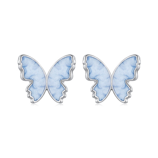 Small fresh blue butterfly earrings s925 pure silver versatile animal earrings