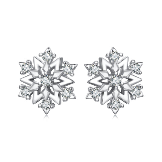 New classic snowflake zircon earrings s925, light luxury and high-end feeling, autumn and winter