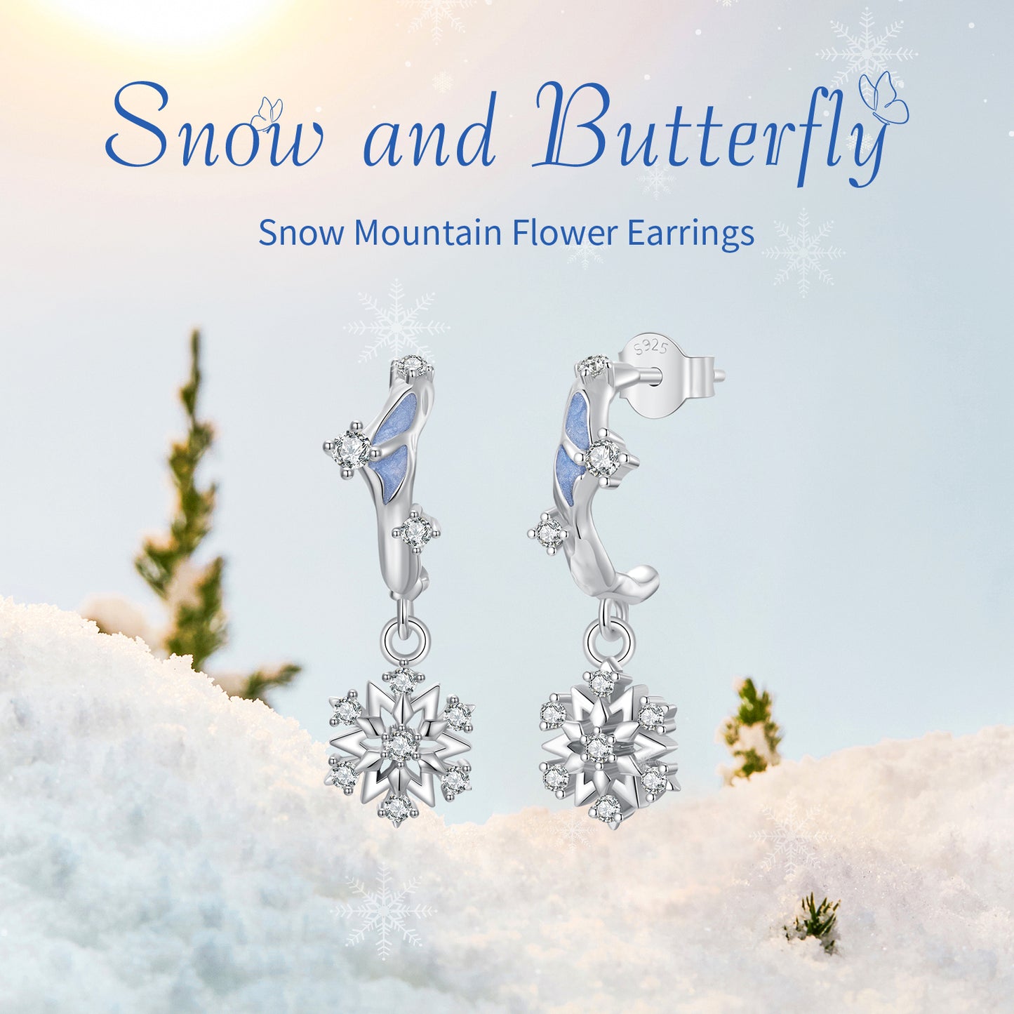 Exquisite sparkling snowflake zircon earrings s925 long earrings