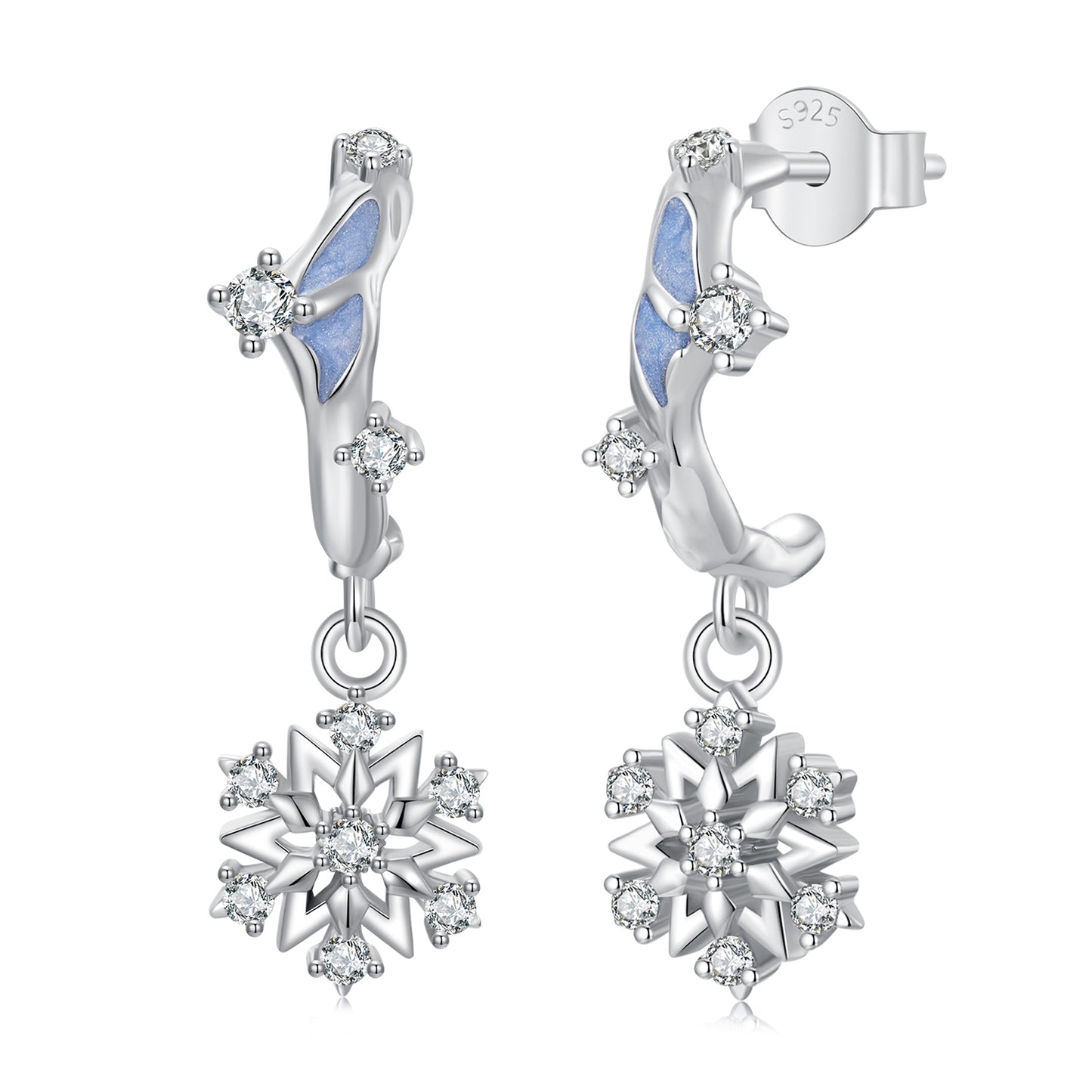 Exquisite sparkling snowflake zircon earrings s925 long earrings