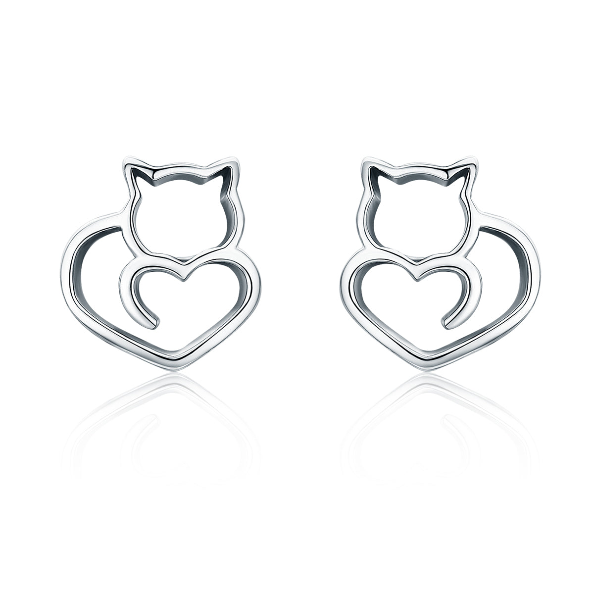 Cat earrings s925 pure silver hollow female earrings