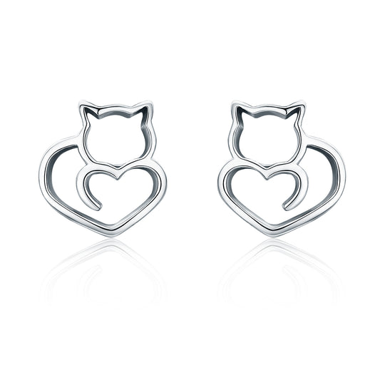 Cat earrings s925 pure silver hollow female earrings