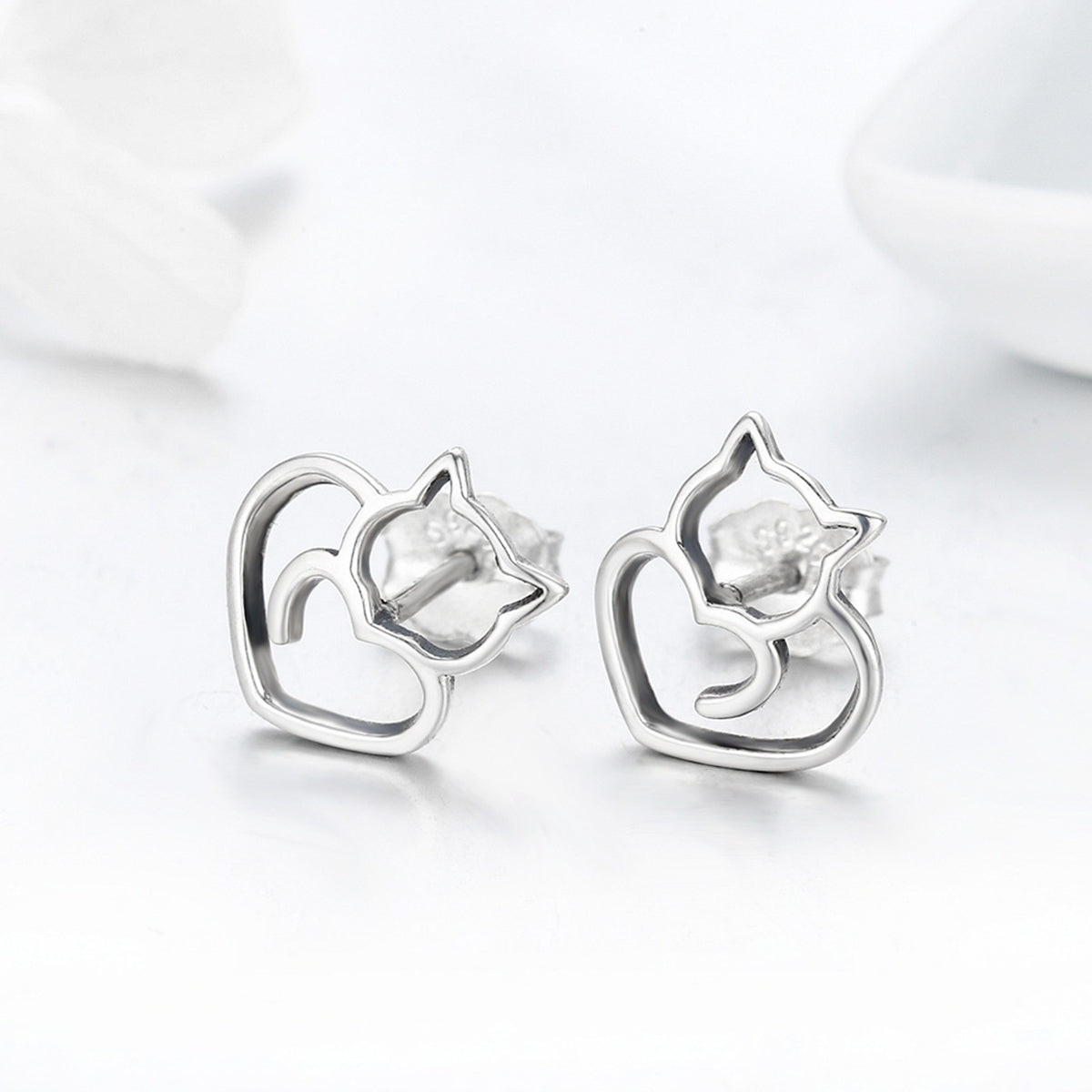 Cat earrings s925 pure silver hollow female earrings