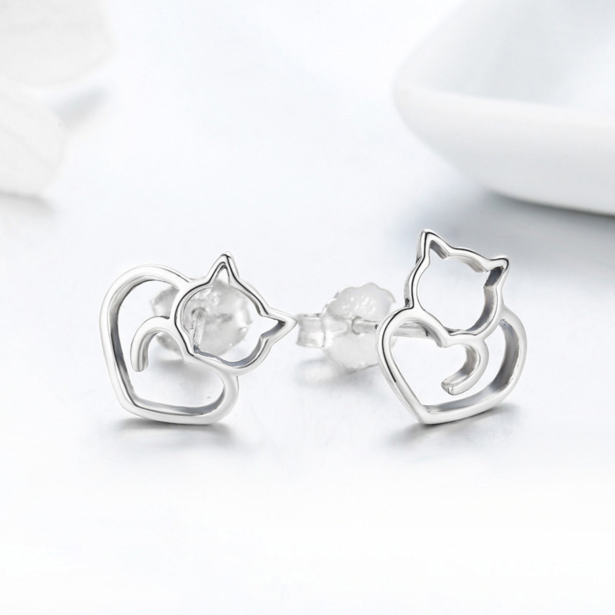 Cat earrings s925 pure silver hollow female earrings