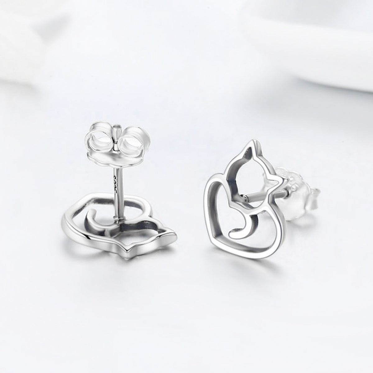 Cat earrings s925 pure silver hollow female earrings