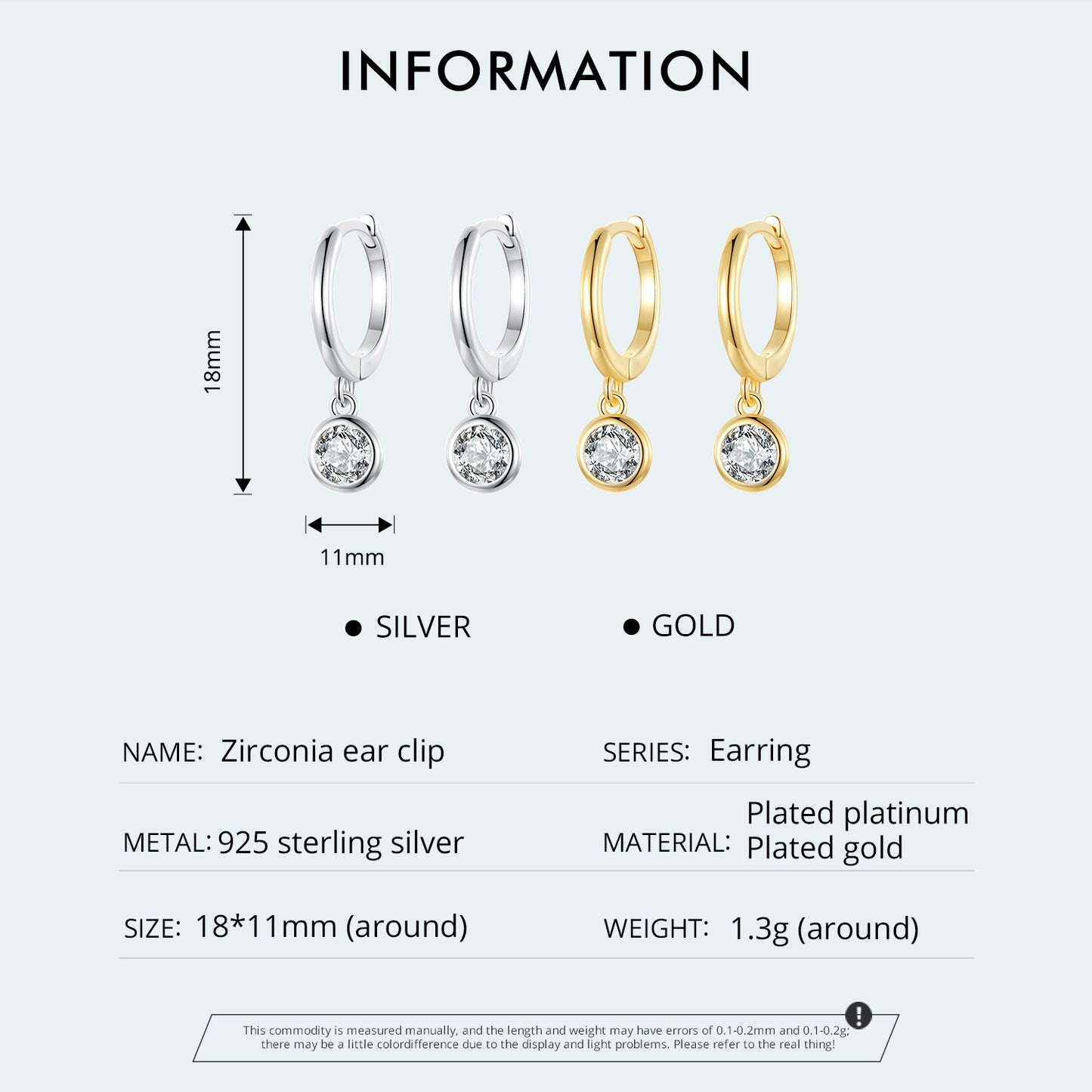 S925 pure silver fashionable and simple temperament zircon earrings