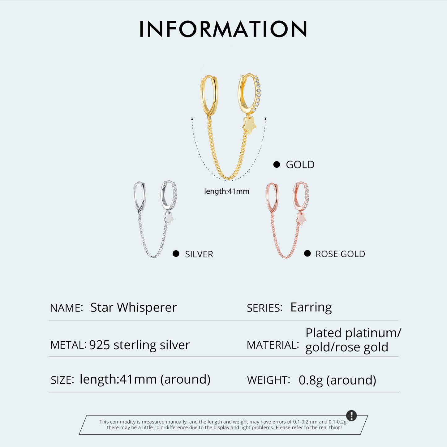 Star shaped tassel S925 silver ear nail with single personalized double ear hole design