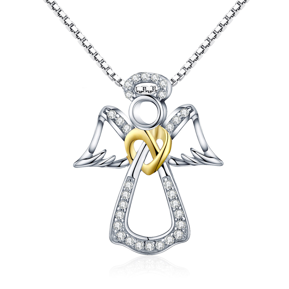 S925 pure silver love angel wing pendant with diamond inlaid necklace