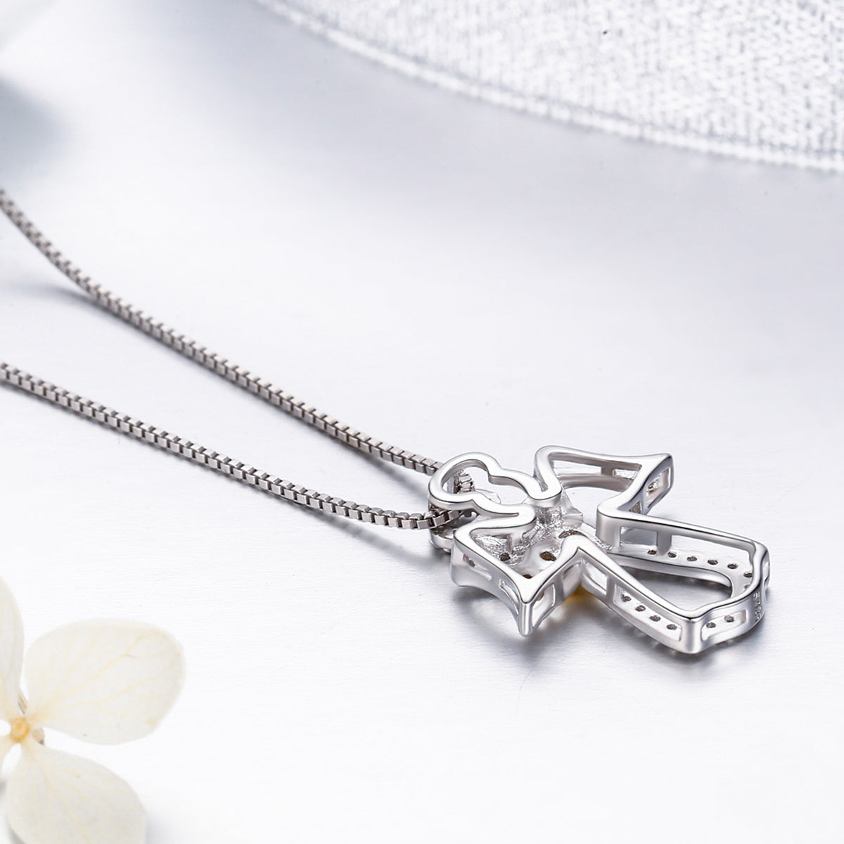 S925 pure silver love angel wing pendant with diamond inlaid necklace