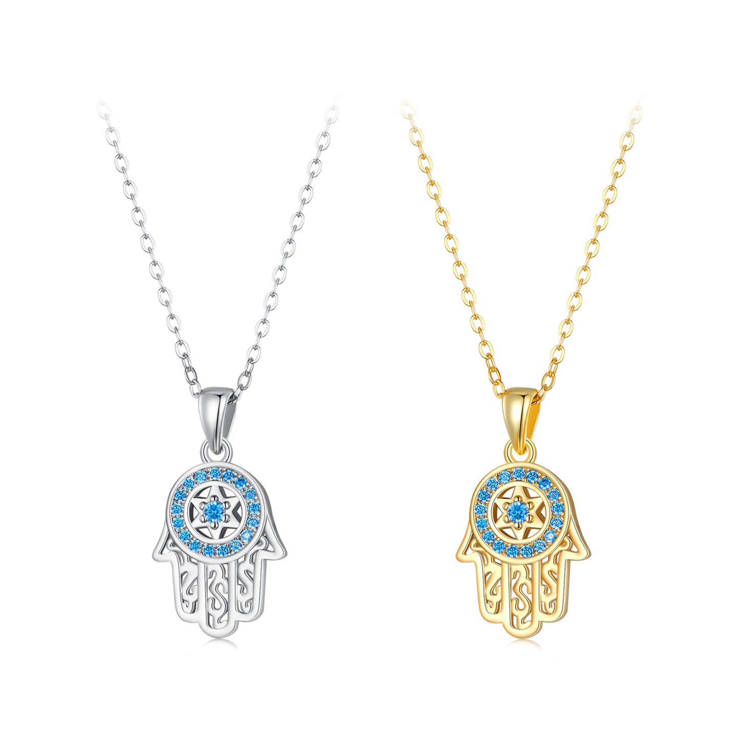 Fatima's Guardian 925 sterling silver necklace with zircon palm collarbone chain