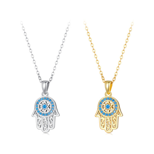 Fatima's Guardian 925 sterling silver necklace with zircon palm collarbone chain