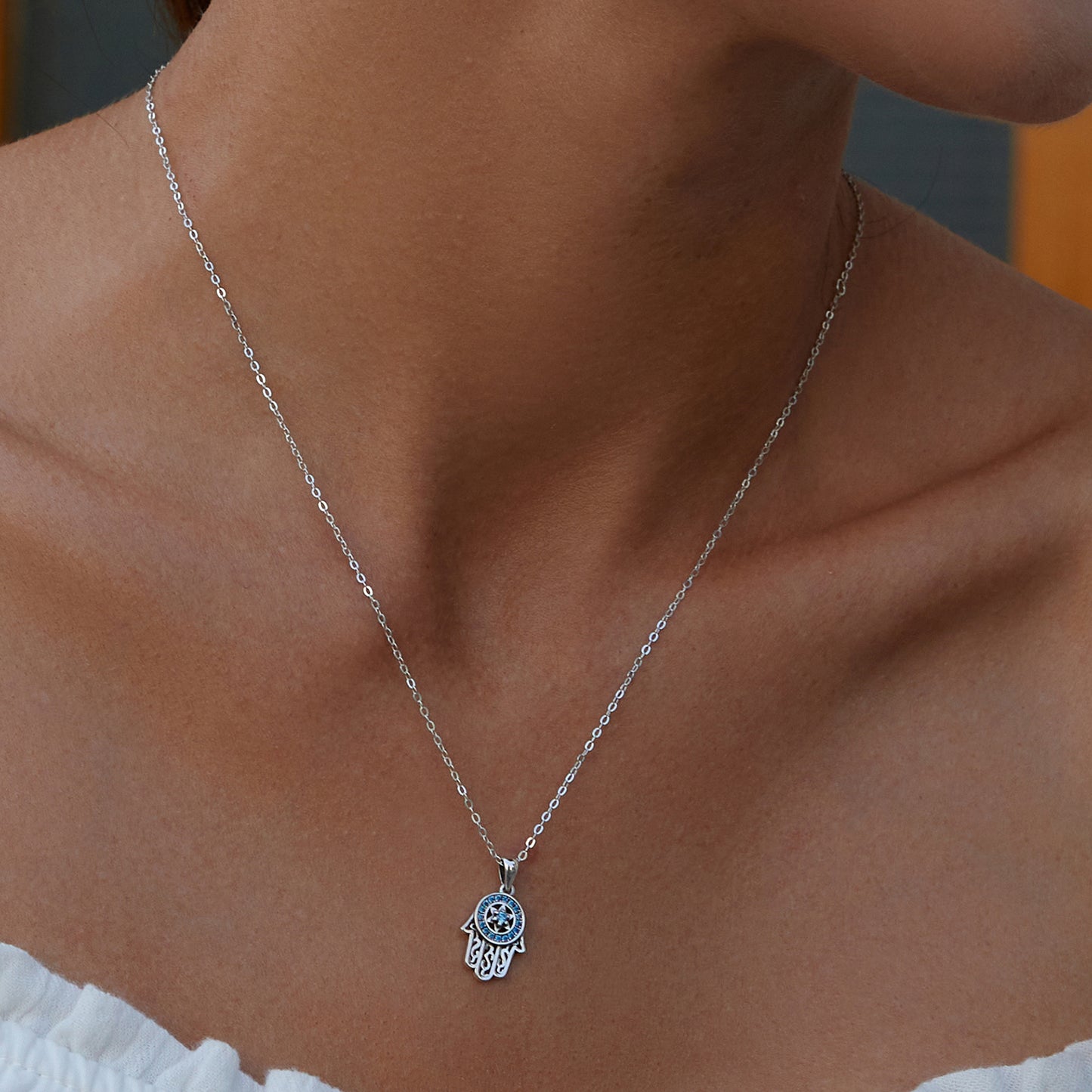 Fatima's Guardian 925 sterling silver necklace with zircon palm collarbone chain