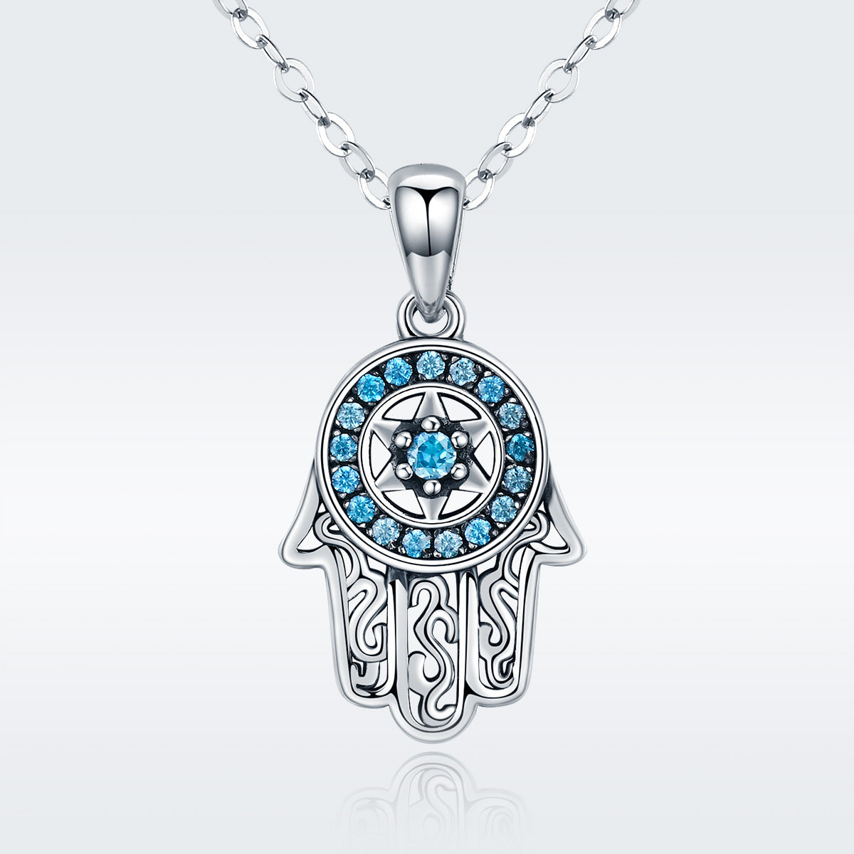 Fatima's Guardian 925 sterling silver necklace with zircon palm collarbone chain