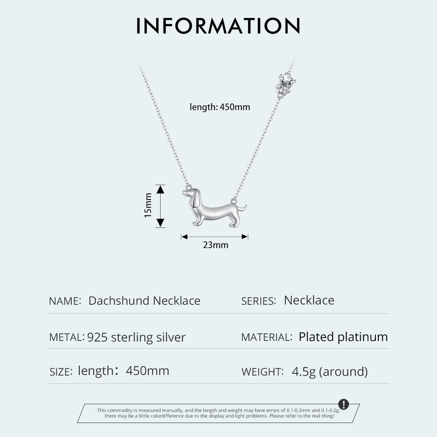 S925 Platinum Plated Sparkling Cute Sausage Dog Necklace Versatile Personalized Female Necklace