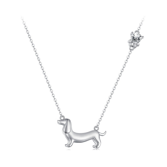 S925 Platinum Plated Sparkling Cute Sausage Dog Necklace Versatile Personalized Female Necklace