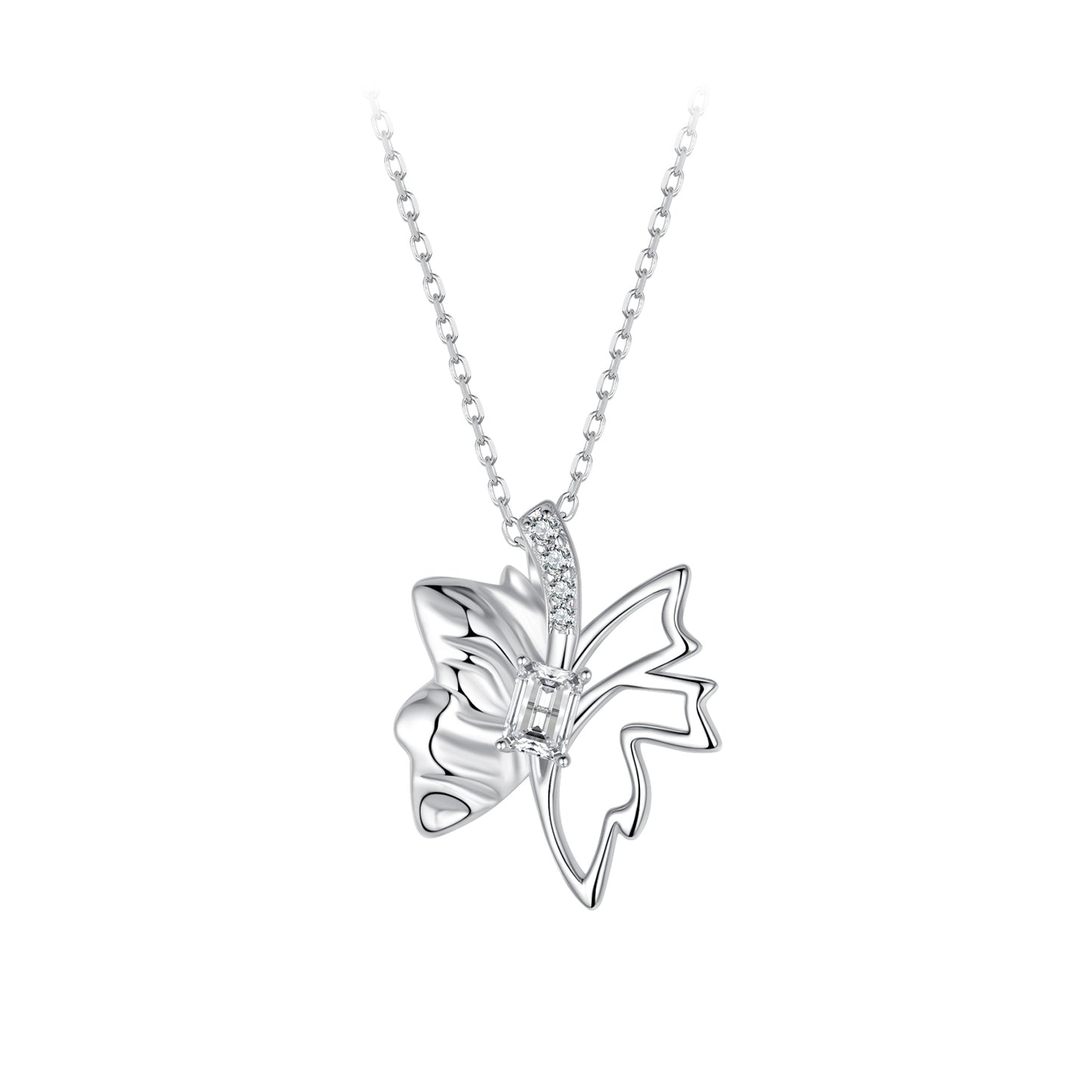 Autumn leaf butterfly hollow necklace s925 pure silver