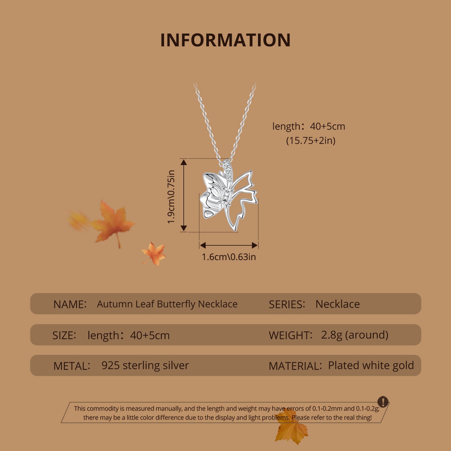 Autumn leaf butterfly hollow necklace s925 pure silver