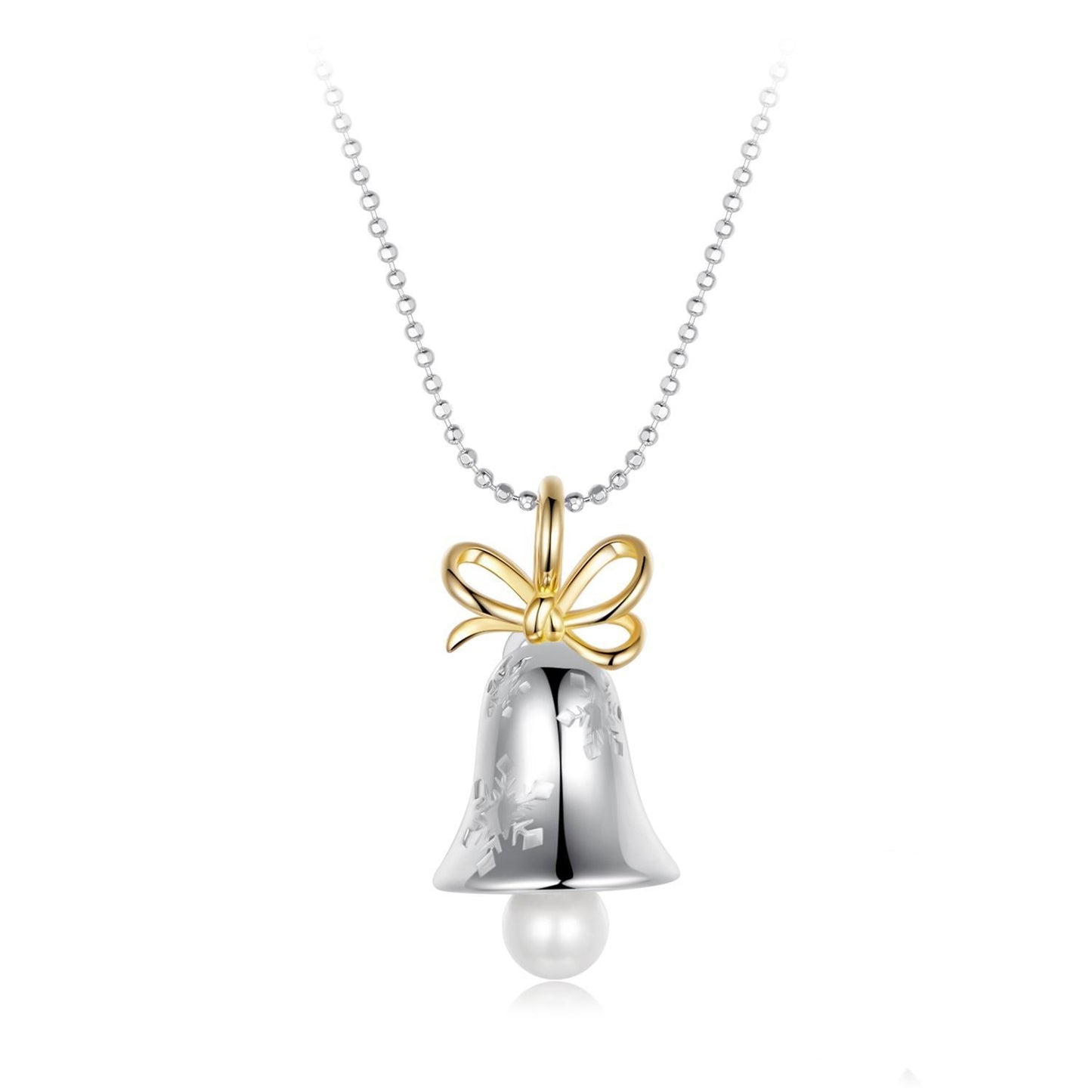 Winter Christmas Snowflake Bell Necklace s925 Pure Silver Plated Platinum